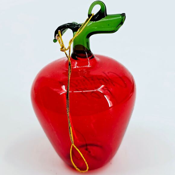 BLOWN GLASS Red Apple Teacher Christmas Ornament 1989 European Handcrafted - Picture 4 of 7